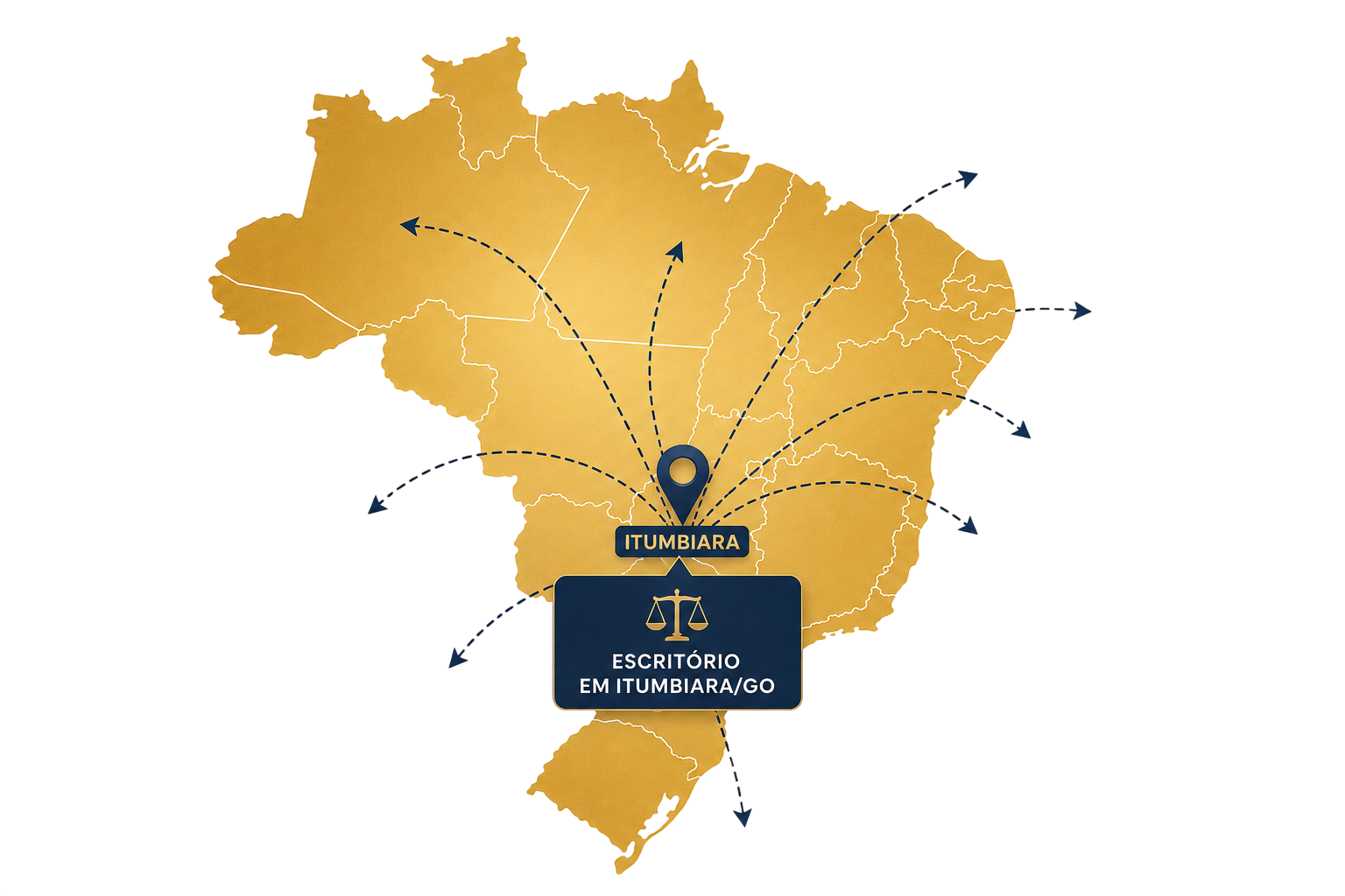Mapa do Brasil com sede em Itumbiara/GO e atendimento em todo o país